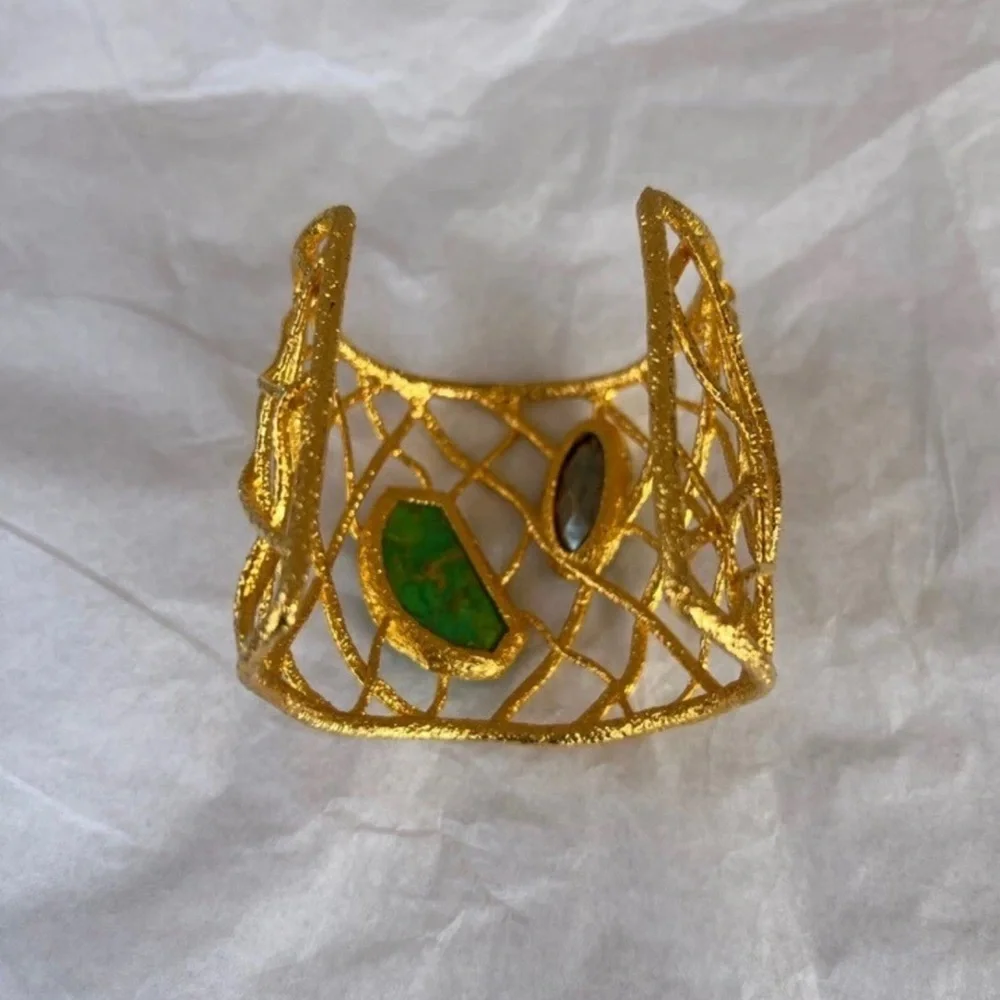 Alexis Bittar Gold and Green Cuff Bracelet